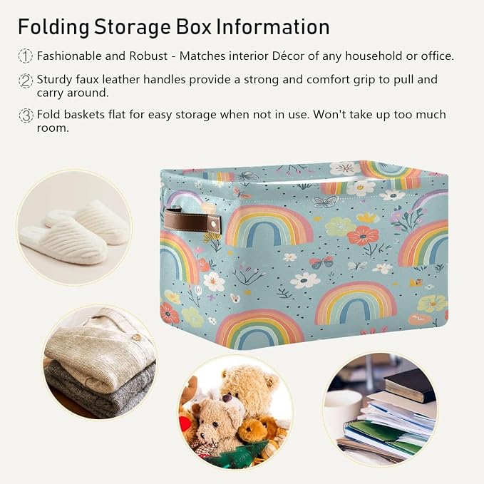 Cute Rainbows Flowers Storage Bins Box Foldable Shelf Basket - Image 5