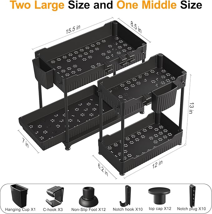3 Pack Under Sink Organizers, 2-Tier Multi-Use Kitchen and Bathroom Organizers - Image 2