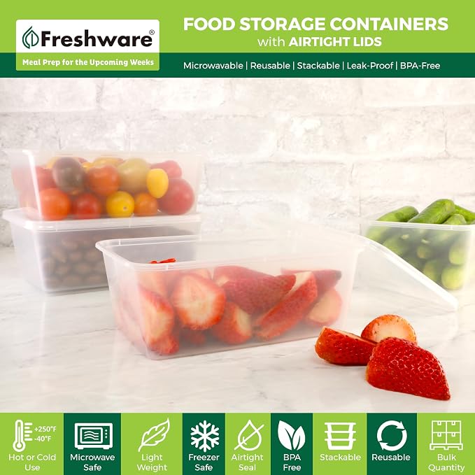 Freshware Food Storage Containers 34 oz Plastic Deli Containers - Image 2
