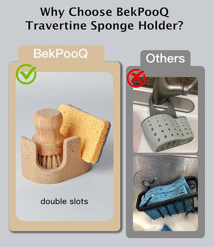 Travertine Sponge Holder, Dual-Slots Natural Stone Sink Organizer - Image 5