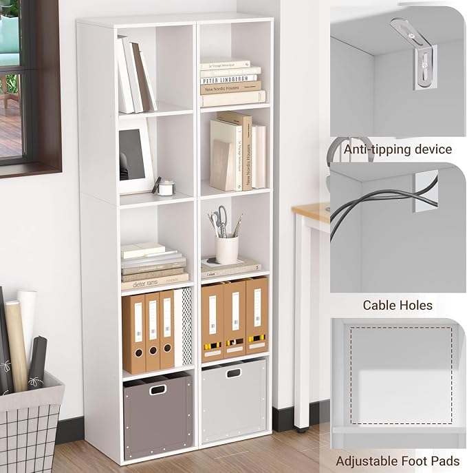 Cube Bookshelf, 5 Cube Storage Organizer, Freestanding 5 Tier Open Display Shelf - Image 5