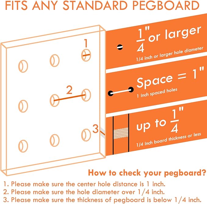 G.CORE 8-Pack Pegboard Hooks, Peg Board Tool Utility Hooks & Hangers Fit 1/4" - Image 6