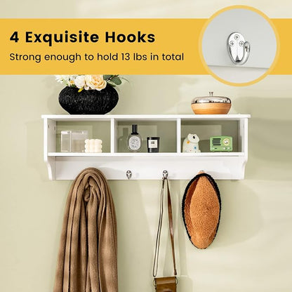 Giantex Hanging Shelf with Hooks Wall Mount Cubby Organizer with 4 Hooks and - Image 5