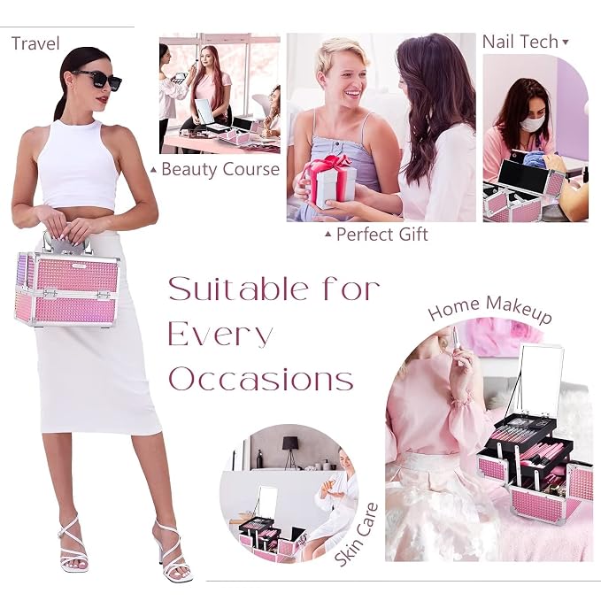 Joligrace Makeup Train Case Makeup Case Organizer Portable Cosmetic Box Storage - Image 3