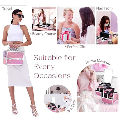 Joligrace Makeup Train Case Makeup Case Organizer Portable Cosmetic Box Storage - Image 3