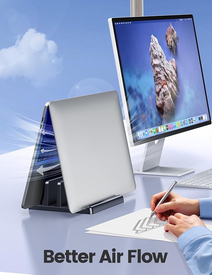 Vaydeer Vertical Laptop Stand for Desk, Dual Slots Plastic Laptop Holder - Image 4
