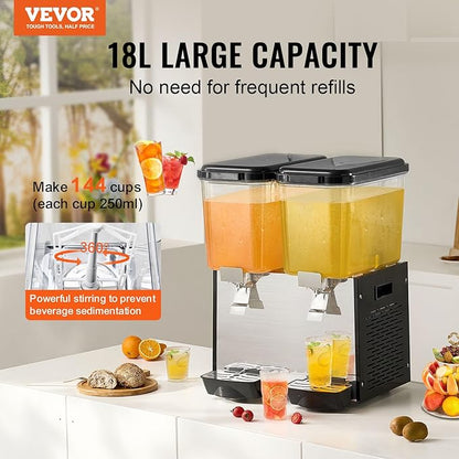 VEVOR Commercial Beverage Dispenser, 2 Tanks 18 L / 19 QT Per Tank Juice - Image 2