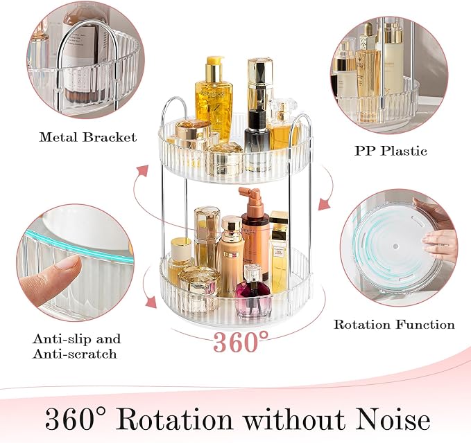 Rotating Makeup Organizer, 360° Spinning Makeup Storage Holder Rack, Dresser - Image 2