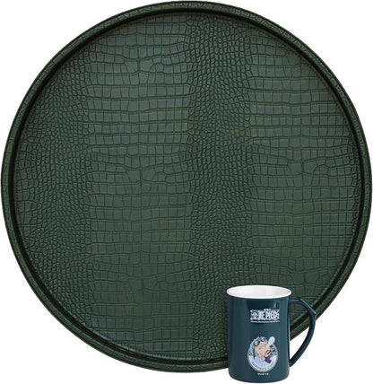 HofferRuffer Round Serving Tray 20'', Elegant Faux Leather Circle Ottoman Table by HofferRuffer