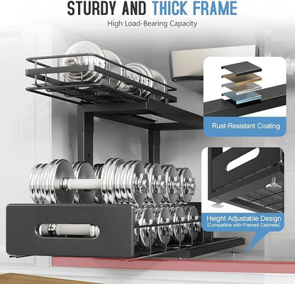 Under Sink Organizer Upgrade To Professional Rails, 2-Tier Dual Pull Out - Image 4