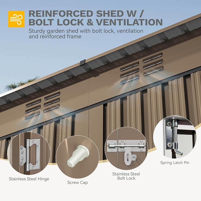 DWVO 9' x 4' Outdoor Storage Shed, Large Metal Tool Sheds, Heavy Duty Storage - Image 5