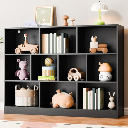 Cozy Castle Black Bookshelf, 3-Tier Open Shelf Bookcase, 10 Cube Storage by CozyCastle