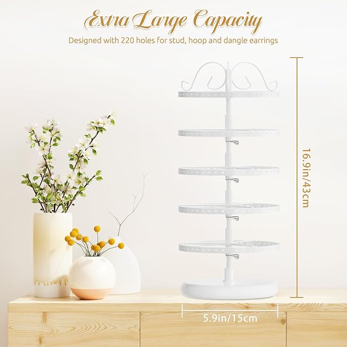 MODOWEY Rotating Earring Holder Organizer Display, 5 Tier Metal Tree, - Image 3