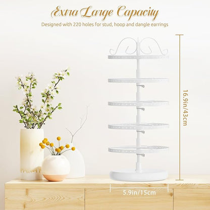 MODOWEY Rotating Earring Holder Organizer Display, 5 Tier Metal Tree, - Image 3
