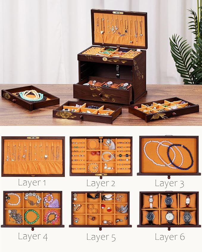 Hand-drawn rose Jewelry Box Wood - Image 6