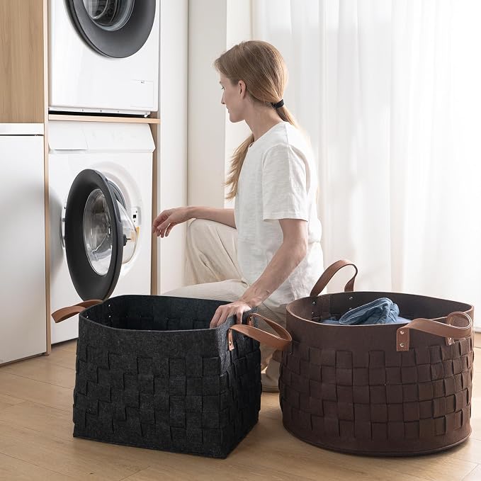 boldmonkey Laundry Basket 16.5 " x13 x13, Large Rectangular Felt Fabric Blanket - Image 6