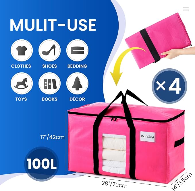 TAILI 4 Pack Pink Extra Large Moving Bags, Heavy Duty Totes - Image 4