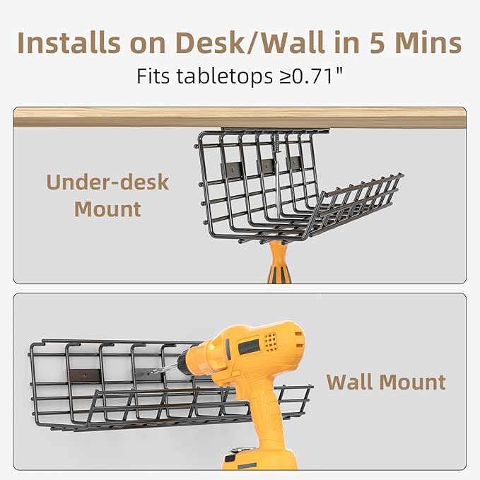 2 Pack DELAMU Under Desk Cable Management Tray, Large Metal Cord Organizer - Image 4