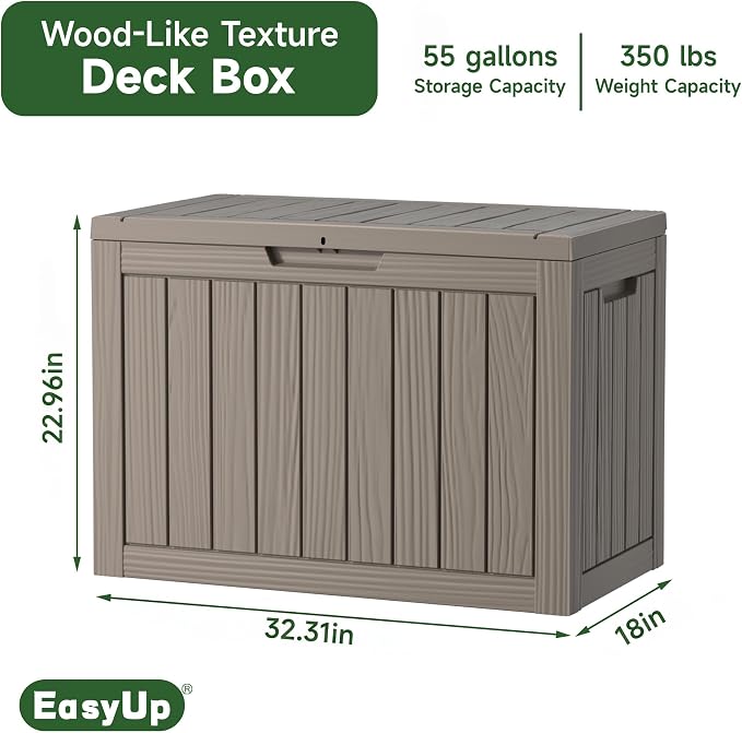 EasyUp 55 Gallon Deck Boxes Outdoor Waterproof, Resin Outside Storage Box - Image 3