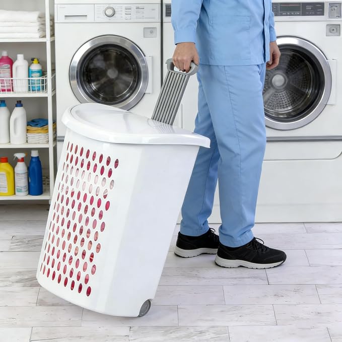 Plastic Laundry Hamper with Wheels and Handle - Image 4