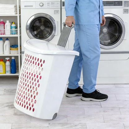 Plastic Laundry Hamper with Wheels and Handle - Image 4