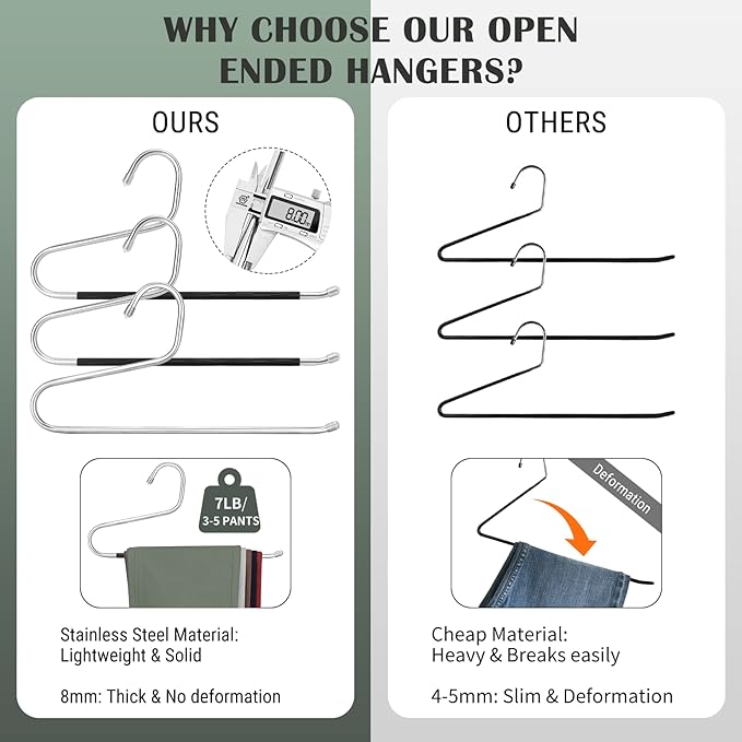 DOIOWN Open Ended Pants Hangers, Stainless Steel Pants Jean Hangers 8 mm Thick - Image 3