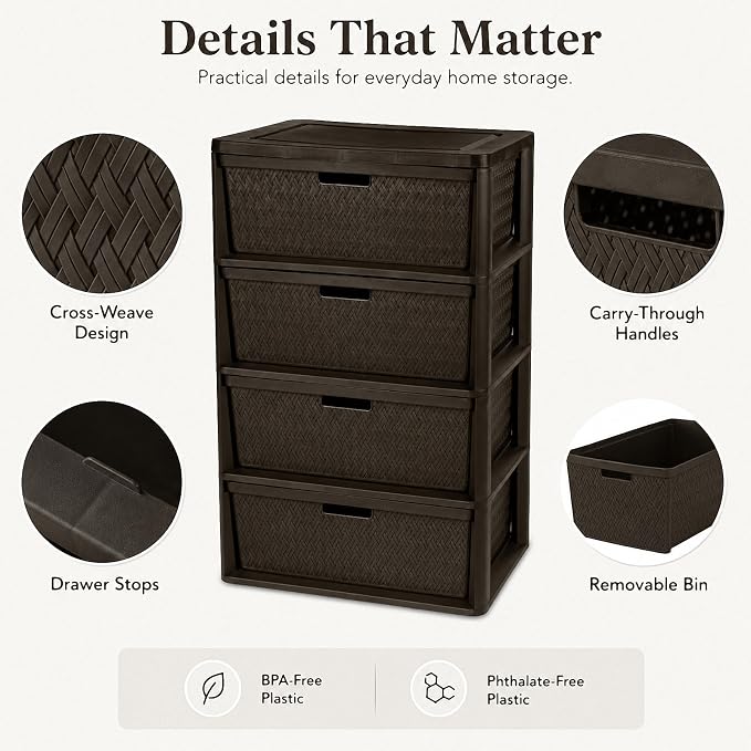4 Drawer Storage Organizer, Plastic Drawer Organizer Tower, Closet Storage - Image 5