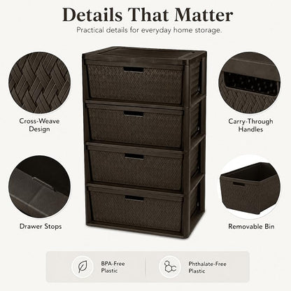 4 Drawer Storage Organizer, Plastic Drawer Organizer Tower, Closet Storage - Image 5