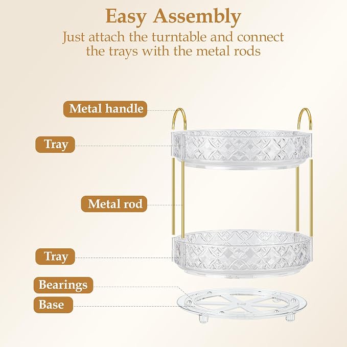 360 Rotating Makeup Organizer for Vanity, 2 Tier Adjustable Perfume Organizer - Image 4