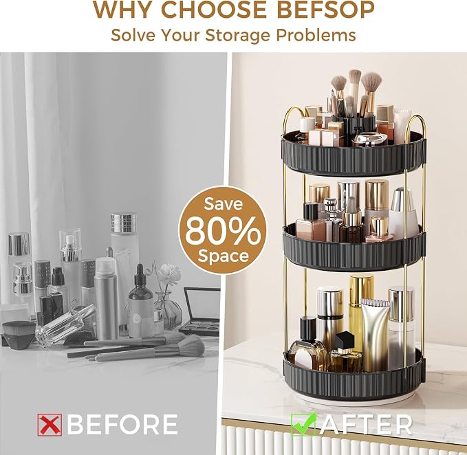 360° Rotating Makeup Organizer, Upgraded 3 Tier Skincare Perfume Organizers - Image 3