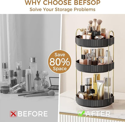 360° Rotating Makeup Organizer, Upgraded 3 Tier Skincare Perfume Organizers - Image 3