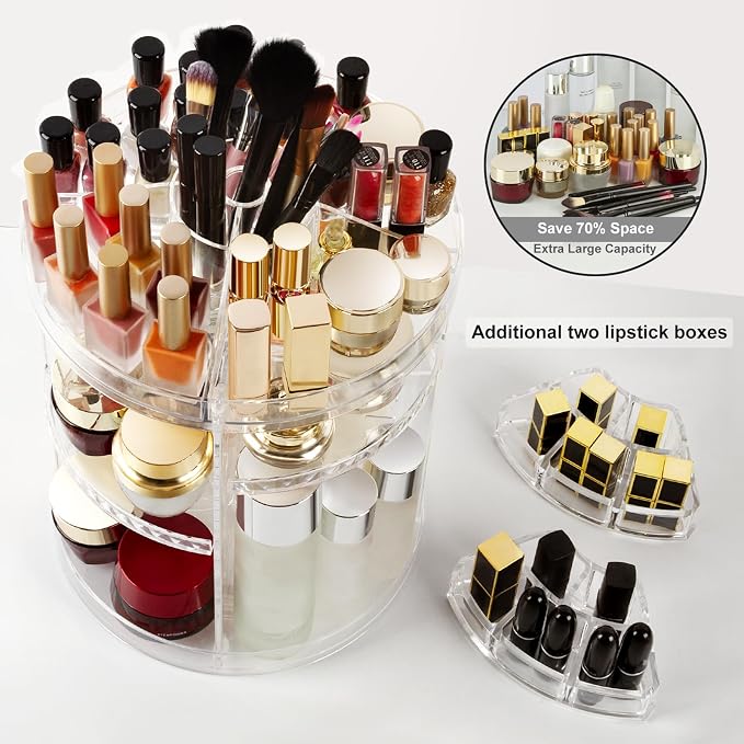 AMEITECH Makeup Organizer, 360 Degree Rotating Adjustable Cosmetic Storage - Image 4