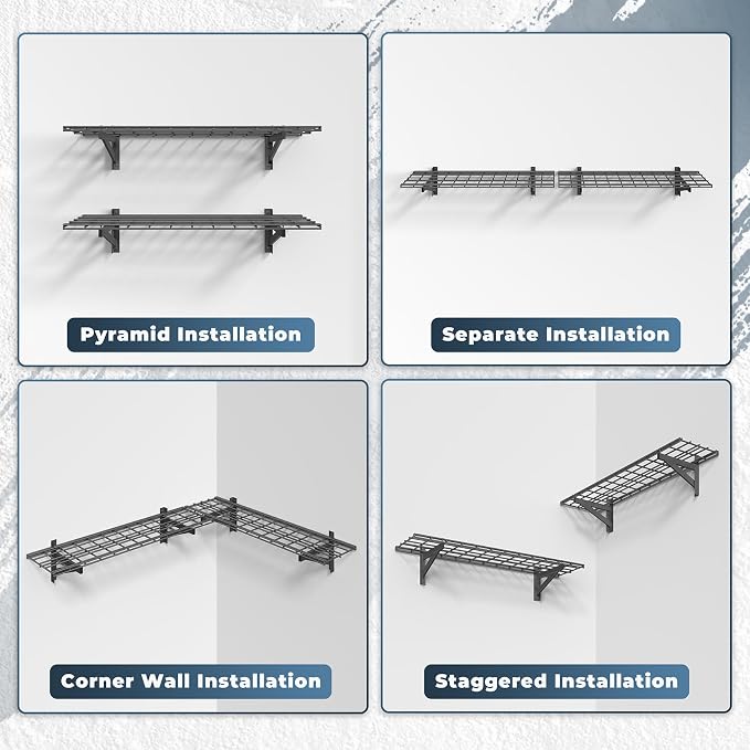 2 Pack Heavy Duty Garage Wall Shelving Set, Wall Mounted Garage Shelves 500lbs - Image 5