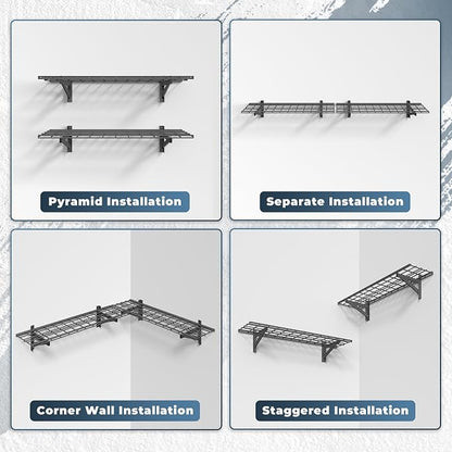 2 Pack Heavy Duty Garage Wall Shelving Set, Wall Mounted Garage Shelves 500lbs - Image 5