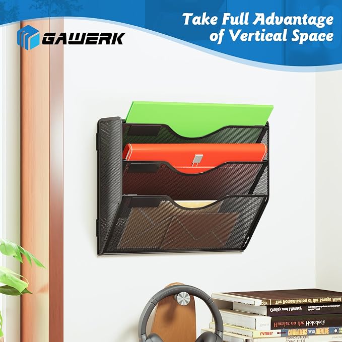 3 Tier Hanging Wall File Organizer, Mesh Mail Paper Orgnization Hanging File - Image 4