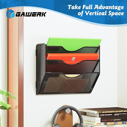 3 Tier Hanging Wall File Organizer, Mesh Mail Paper Orgnization Hanging File - Image 4