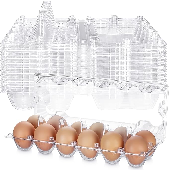 100 Pcs Plastic Egg Carton, 12 Grids Clear Chicken Egg Tray Disposable Plastic by Tanlade