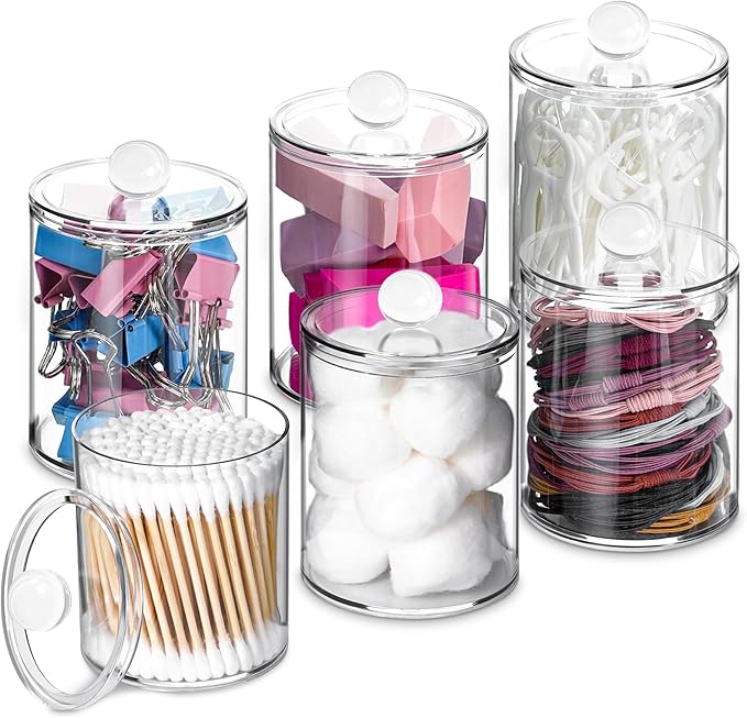 6 Pack Qtip Holder, Canister Apothecary Jar Set, Bathroom Jars by XIPENGKEJI
