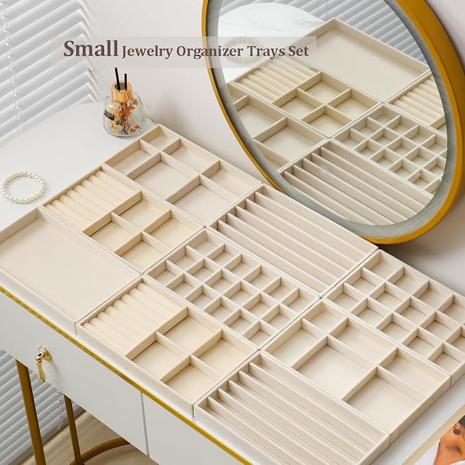 Stackable Jewelry Organizer Trays Set of 9, Small Velvet Jewelry Organizers - Image 6