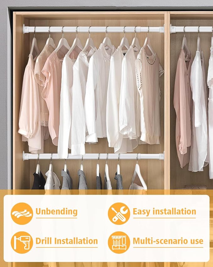 Closet Rod, 17 to 28 Inch Heavy Duty Adjustable Metal Clothing Rack - Image 7