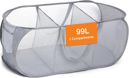 Durable Collapsible Foldable Pop Up Laundry Hamper, Sturdy 3 Compartments by Bemkoo