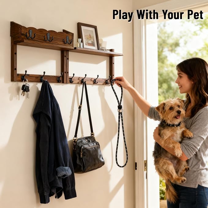 28" Coat Rack Wall Mount with Shelf with 7 Hooks 3 Key Hanger | Entryway Key - Image 6