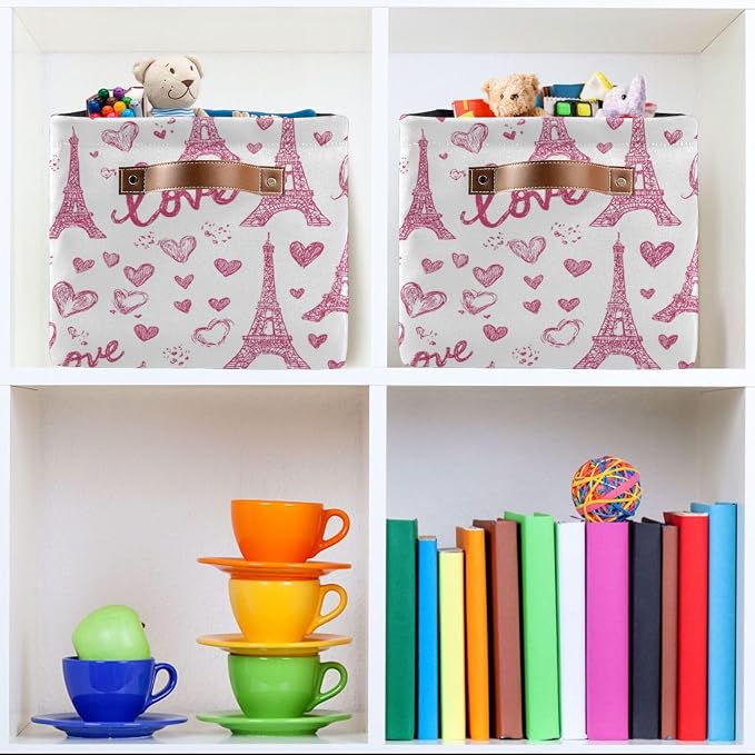 Pink Paris Eiffel Tower Rectangular Storage Bins Box Foldable Shelf Basket - Image 6