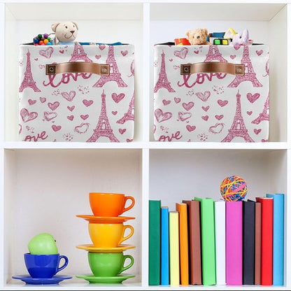 Pink Paris Eiffel Tower Rectangular Storage Bins Box Foldable Shelf Basket - Image 6
