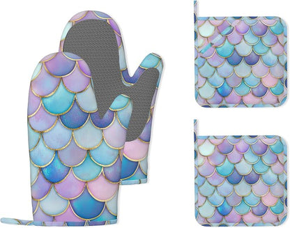 Pink Mermaid Scales Heat-Resistant Silicone Oven Mitts and Pot Holders by Unknown