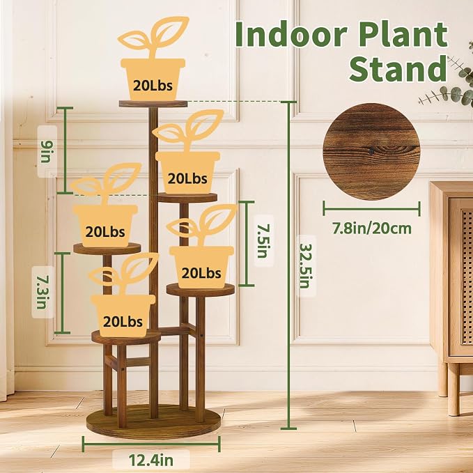LASZOLA 5 Tiered Wood Plant Stand Indoor Corner, Flower Holder Rack Tall - Image 2