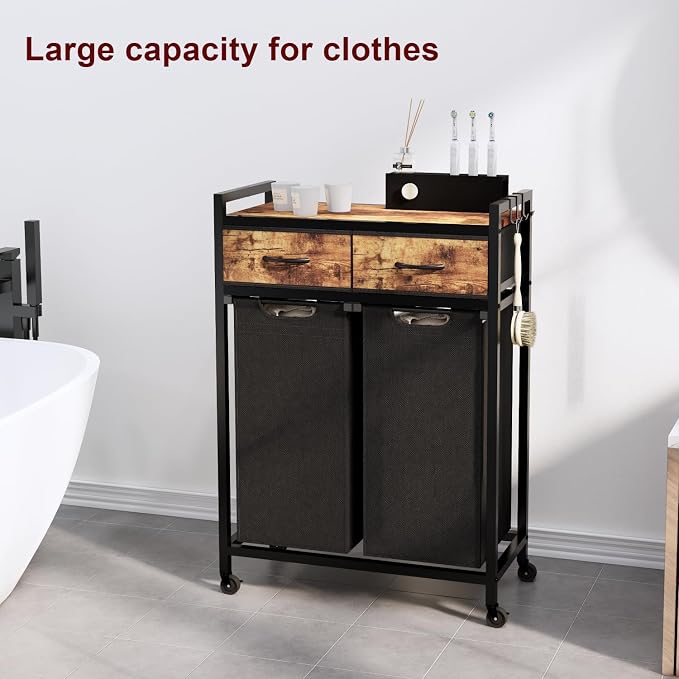 Laundry Hamper, Laundry Sorter 2 Section, Rolling Laundry Basket - Image 8