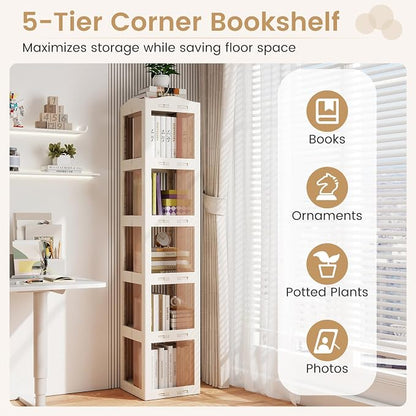 Giantex Foldable Rotating Bookshelf, 5-Tier Spinning Bookcase w/Swivel Base - Image 7