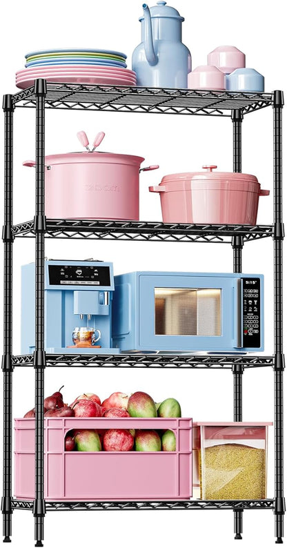 IZEUK 4-Tier Black Metal Storage Shelves, Heavy Duty Adjustable Wire Shelving by IZEUK