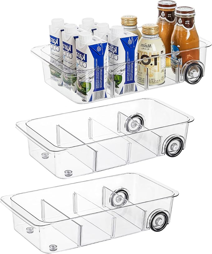 Attelite 3 Pack Fridge Organizer on Wheels, Roll Out Refrigerator Organizers by Attelite